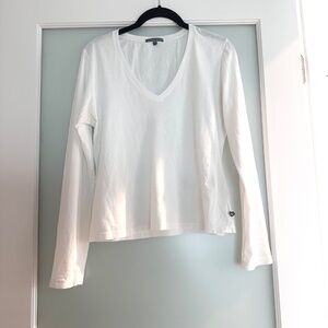 James Perse Women's Cotton White Deep V-Neck Long Sleeve Shirt Top Size 3
